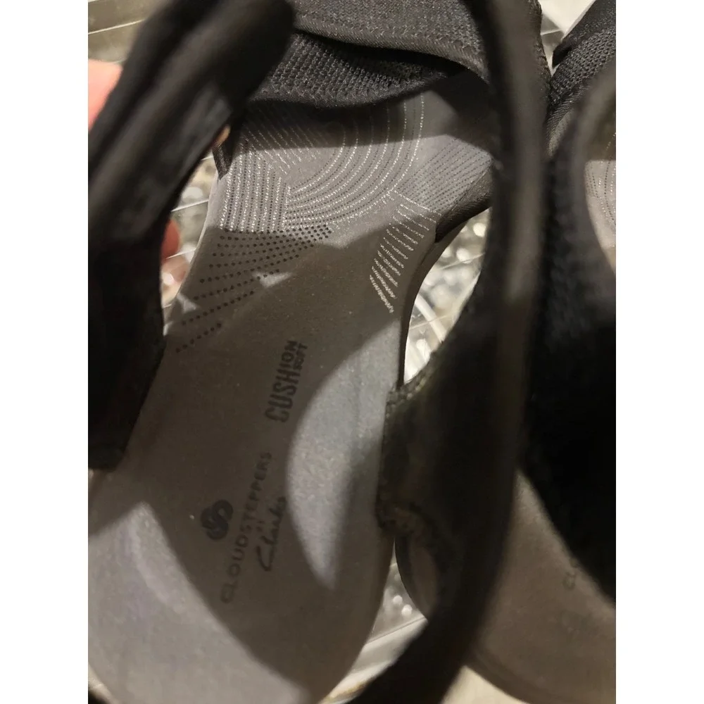 Clarks Cloudsteppers Arla Glitz Black Wedge Sandals Womens 7.5 M 261517874050